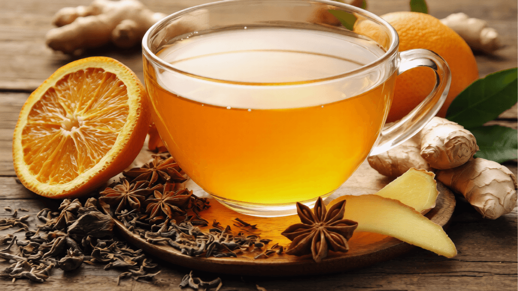 Zutaten für gesundes Nelkentee Rezept Ganze Nelken, Orangen und Ingwer