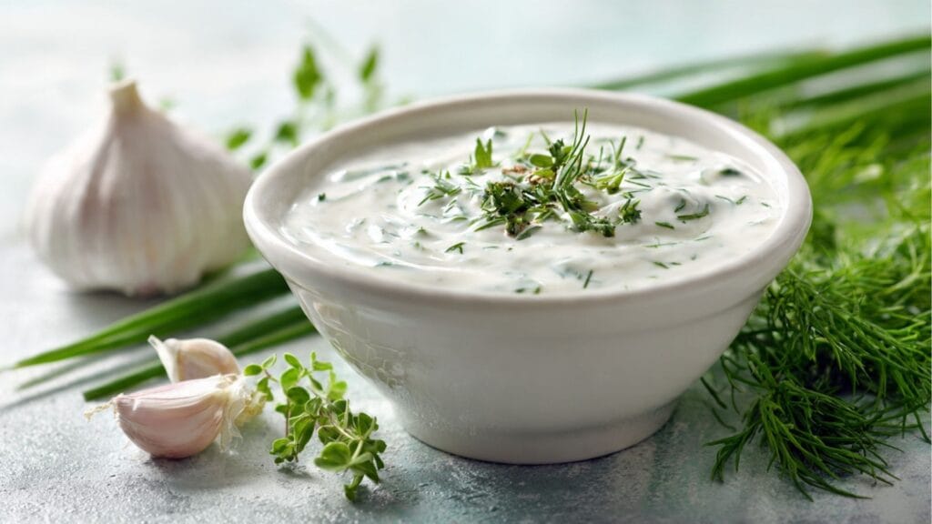 Cremiges Ranch Dressing aus griechischem Joghurt mit frischen Kräutern