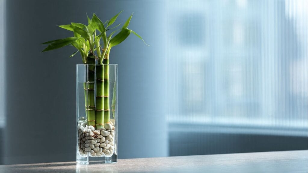 Glücksbambus im Glas mit Steinen und Wasser – Dekorative Pflanze ohne Erde
