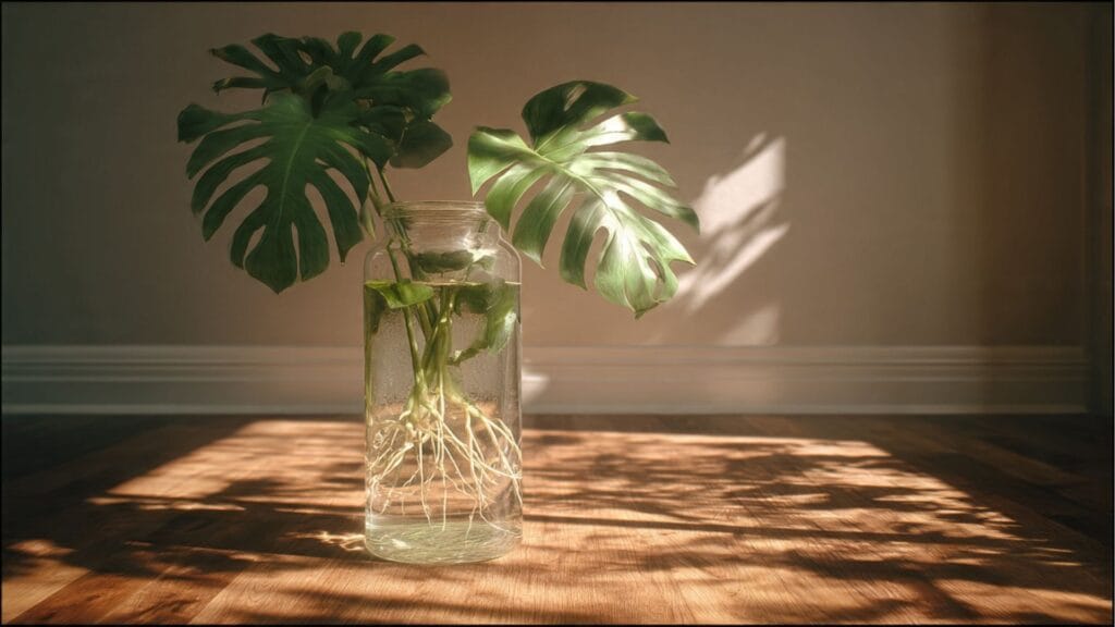 Große Monstera im Wasserglas – Dschungel-Feeling ohne Erde