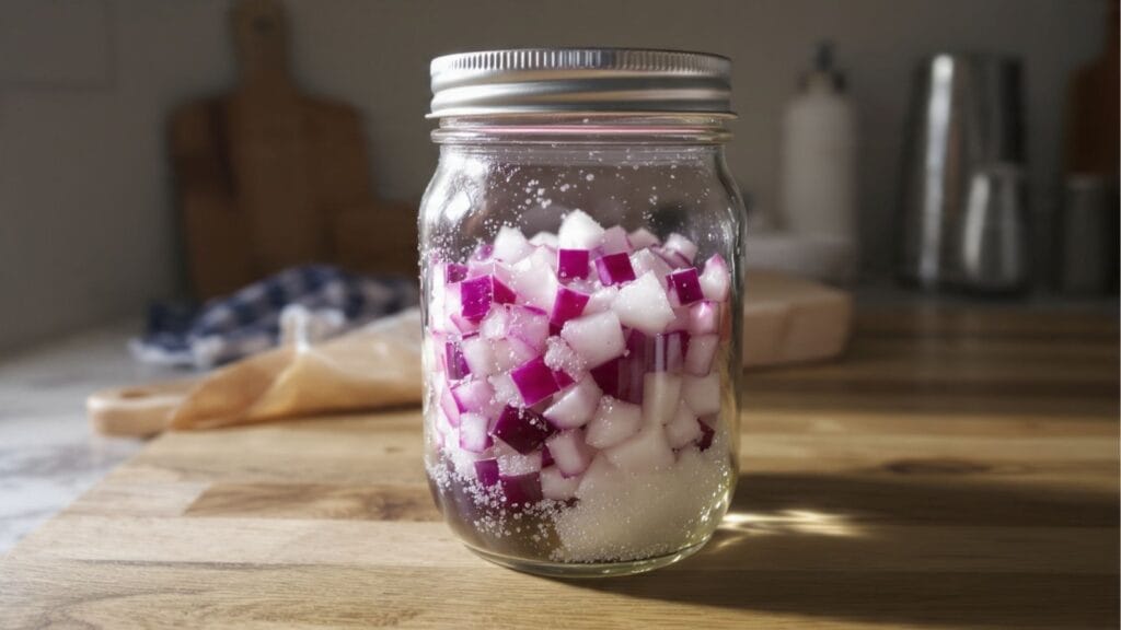 Zwiebeln und Zucker schichten: So entsteht der Hustensaft durch Osmose

