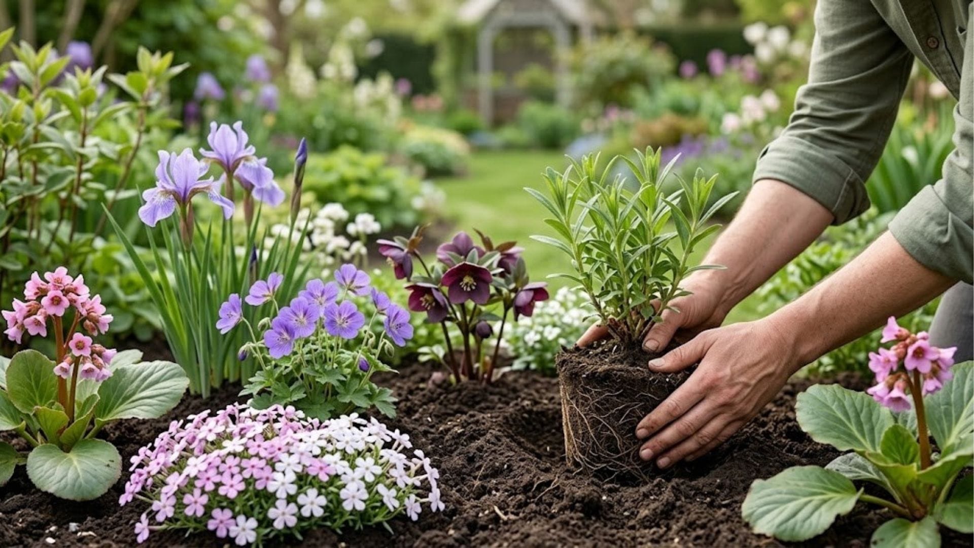 Kälteresistente Stauden werden im März in ein Frühlingsbeet gepflanzt